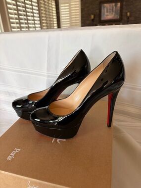 Christian Louboutin Black Patent Platform Pumps with Red Sole
